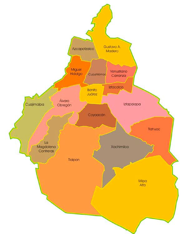 Karte der Bezirke von Mexiko-Stadt
