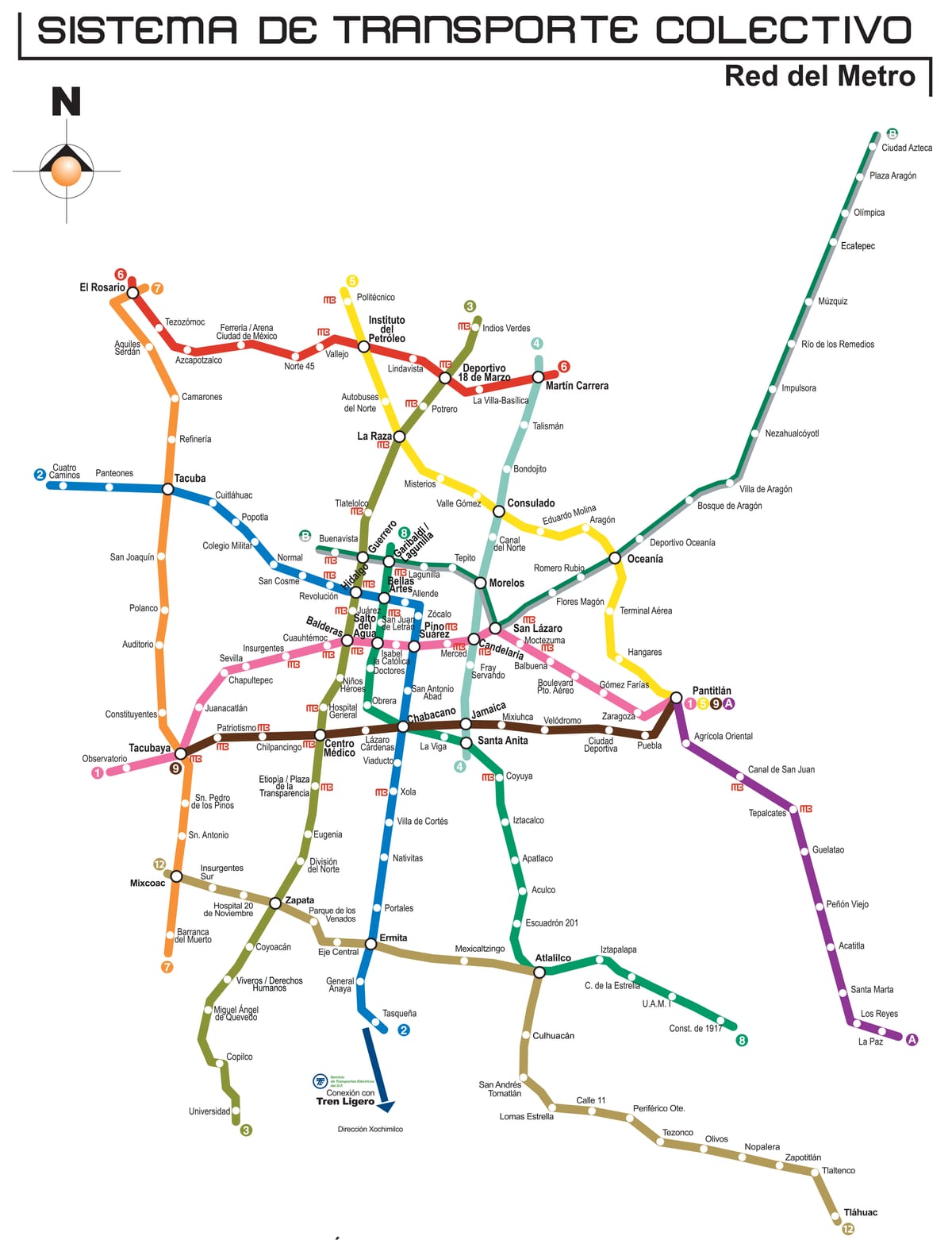 Karte des Metro- und U-Bahn-Netzes von Mexiko-Stadt
