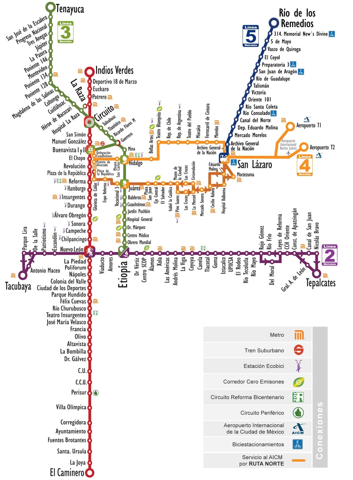 Karte des Metrobús-Netzes von Mexiko-Stadt
