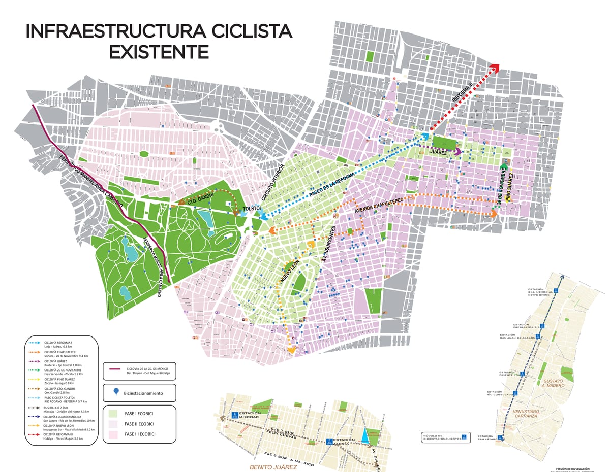 Radrouten, Radwege und Radfahrstreifen in Mexiko-Stadt