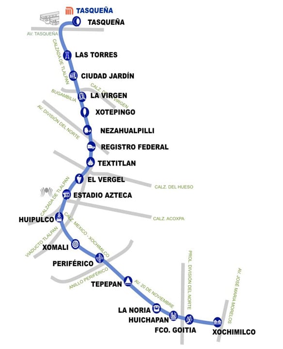 Karte des Straßenbahnnetzes von Mexiko-Stadt